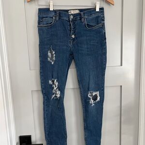 Free People Distressed Skinny Jeans in Blue